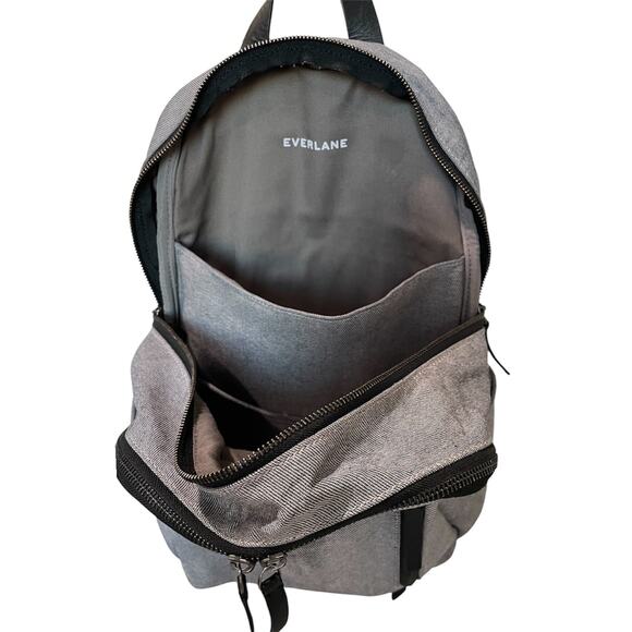 Everlane Modern Commuter Backpack Gray Denim with Black Leather Handles - Picture 2 of 9